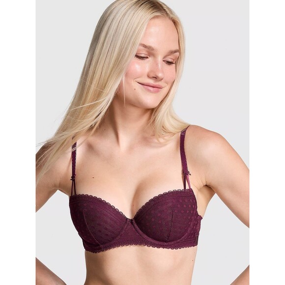 Pink Victoria’s Secret Wink Push-up Balconette Bra Wild Rose Size 32C - Picture 1 of 12